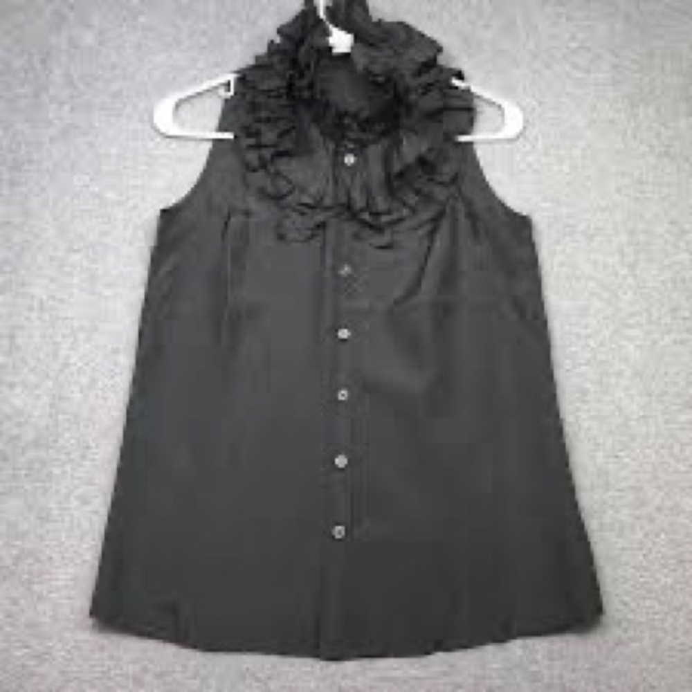 J Crew‎ Top Women's Charcoal Gray Sleeveless Ruffled Round Neck 100% Si…